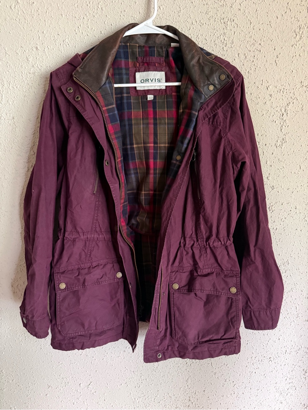 Vintage Orvis Waxed Cotton Field Jacket | Burgundy + Leather Collar